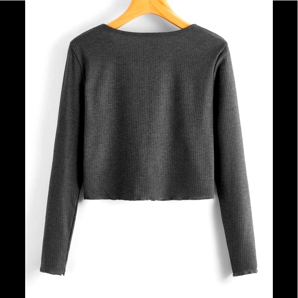 Crop Rib Knit  Button Up Slim Fit Cardigan - Picture 2 of 2